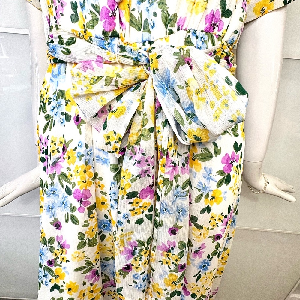 🎀 CALVIN KLEIN Romantic Floral Spring Midi Dress Puff Sleeve Ruffle Hem Sz 6 - Picture 7 of 9